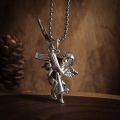 Vintage Unique Peace and War Angel Ak-47 Pendant Necklace for Men Women Fashion Street Punk Hip Hop Statement Jewelry Gift. 