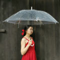 8 bone transparent umbrella long handle large single female white net red umbrella semi-automatic sturdy student advertising umbrella.
