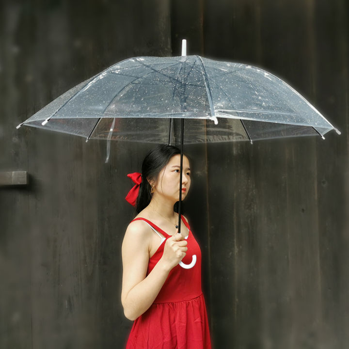 8 bone transparent umbrella long handle large single female white net red umbrella semi-automatic sturdy student advertising umbrella