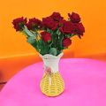 Fantastic Flowers Multicolor Velvet Roses in Guldasta Pot - 14-15 Real Looking Heads, Plastic & Fabric, Includes Vase & 3 Sticks - Home & Restaurant Decoration. 