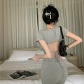 Pure Desire Wind Backless Tight High Waist Short Sleeve T T-shirt Women's Black Hot Girl Tied Slim Fit Chic Short Top New. 