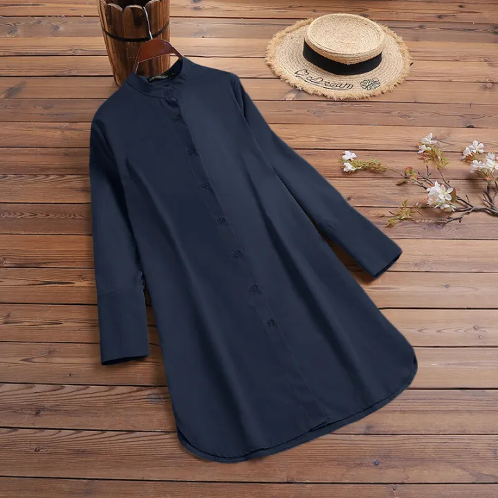 ZANZEA%20Women%20Casual%20Loose%20Button%20Up%20Shirt%20Solid%20Loose%20Side%20Slit%20Office%20Blouse%20Tops%20-%20Image%206
