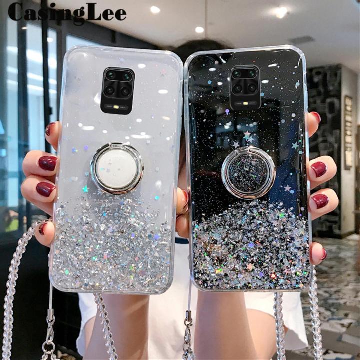 Casinglee for Redmi Note Pro Redmi Note Pro Max case Shiny Ring  Glitter Soft Transparent Holder Stand Back cover with String for Redmi  Note9 Pro