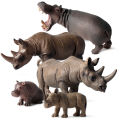 Kids Simulation Animal Model Wild Rhino Hippopotamus Bison Animal World Set Static Solid Plastic Toy. 