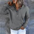 Fashion Women's Pullover Hoodies Tops Casual Solid Colors Button Down Long Sleeve Hooded Pocket Sweatshirts Sudaderas Mujer#35.