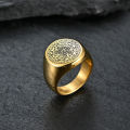 European American Vintage Trend Mystic Star Rune Ring Gold Plated Stainless Steel Seven-pointed Star Ring for Men.