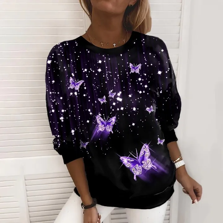 Long%20Sleeve%20Fashion%20Top%20Round%20Neck%20Oversized%20T-shirt%20Autumn%20Winter%20Women's%20Simple%20Style%20Pullover%20Sweater%20Butterfly%20Print%20Tee%20-%20Image%202