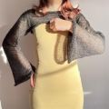 Vintage 90s Knitted Crop Tops Women Fashion Flared Long Sleeve Round Neck Pullovers Sweater Harajuku E-girl Aesthetic Streetwear. 