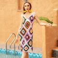 Stylish Crochet Beach Dress Women Bohemia Cover Ups Wholesale Colourful Holiday Sundress Handmade V Slip Vestido Mujer. 