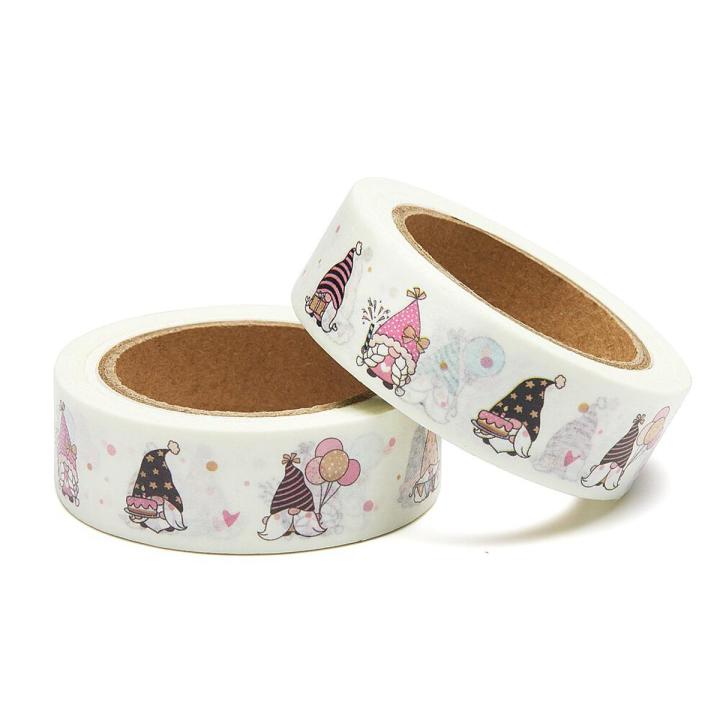 NEW 1PC 15mm x 10m Happy Bithday Gnome Doodle Cartoon Washi Tape Scrapbook Paper Masking Adhesive Washi Tape Stationery