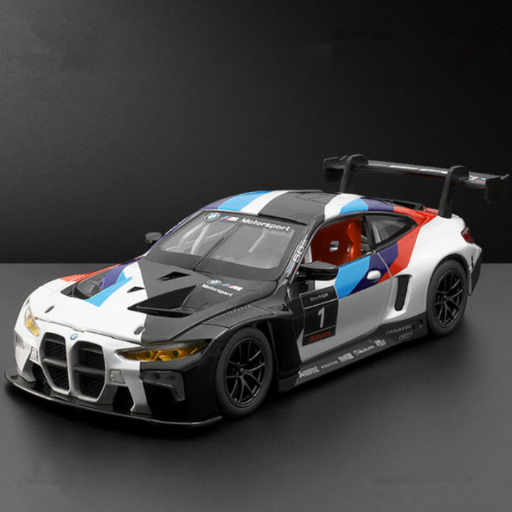 1:24 BMW M4 GT3 Alloy Sports Car Model Diecast Metal Toy Car Vehicles Model Simulation Sound and Light Collection Childrens Gift MuXiaRe