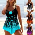Two Pieces Swimsuit Women With Skirt 2022 Printed Tankini Set Swimwear Female Sports Bathing Suit Beachwear Swimming Summer.