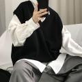 Men Sweater Vest V Neck Knitted Sweater Sleeveless All Match Spring Sweater for School Male Loose Korean Preppy Style Streetwear. 