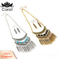 Carat Women Vintage Leaves Tassels Pendant Choker Necklace Hook Earrings Jewelry Set. 