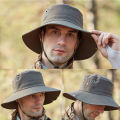 【3C VictoryEagle】Summer Men Bucket Hat Solid Color Anti Sun Wide Adjustable Fisherman Cap.