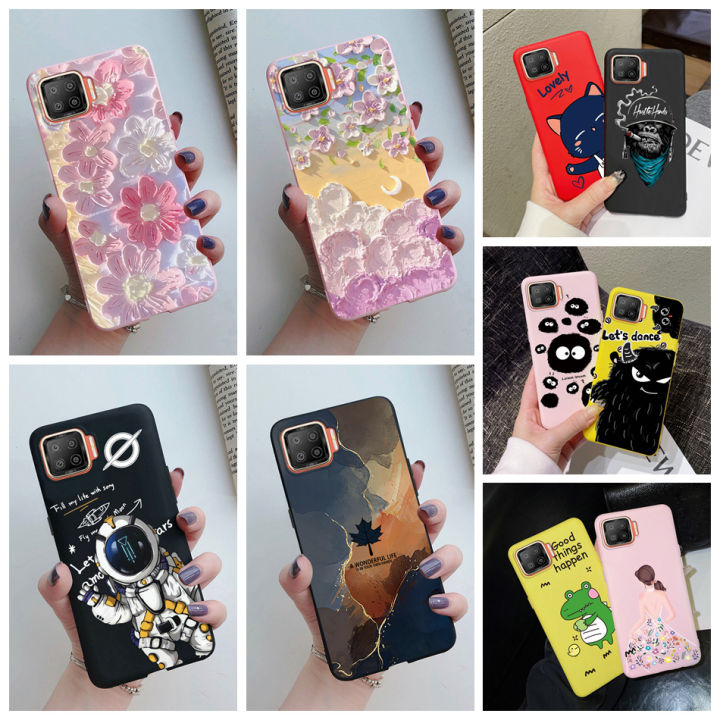 For Oppo F17 Case Soft Silicon TPU Flower Back Cover For OPPO