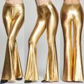Fashion Ladies Solid Color High Waist Faux Leather Slim Fit Flared Trousers Trousers Women's Shiny Flared Pants Laser M.