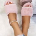 Flip-flops, warm shoes, pure slippers, anti-slip house, hairy winter woman, winter leisure indoor flats, floor shoes Lady's men. 