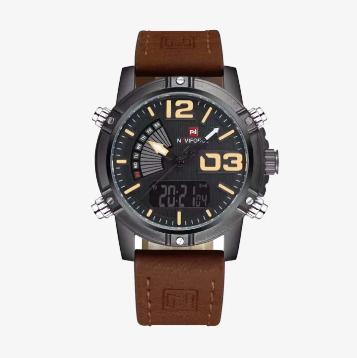 Naviforce NF9095 - Coffee Leather Wrist Watch for Men