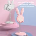 【happy one】Cute Bunny Phone Metal Desktop Cell Phone Stand Height For iPhone iPad Tablet Foldable Extend Support.