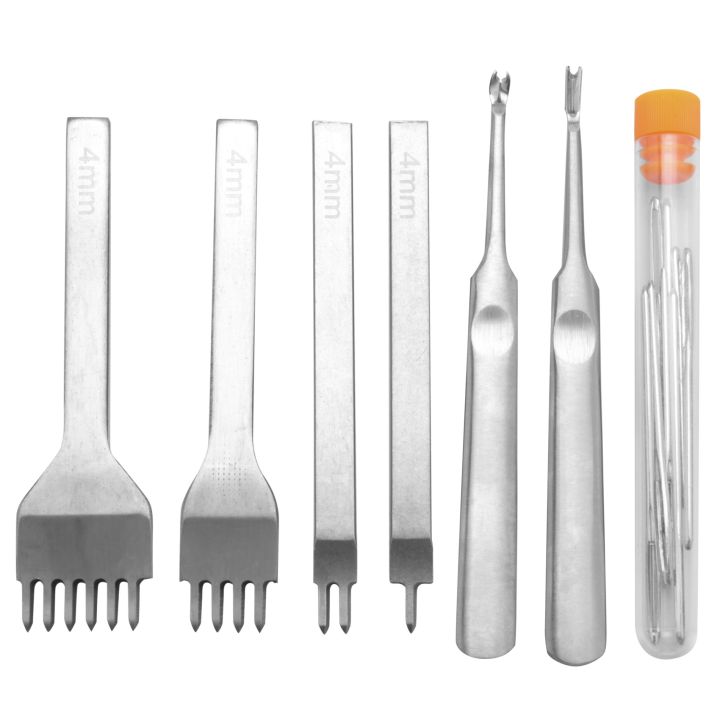 Leather Stitching Chisel Set, Lacing Stitching Punch, Stitching Groover Beveler and Sewing Needles, Leather Crafts Tool