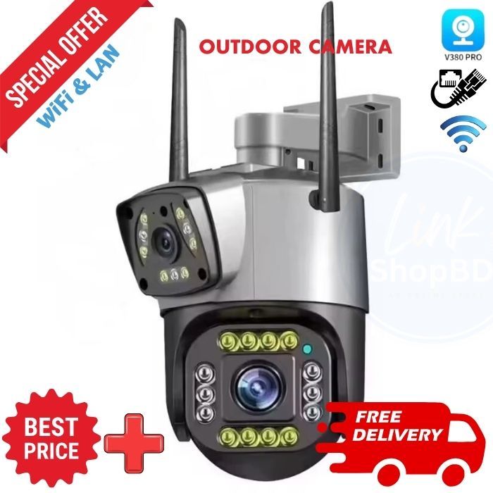 WIFI/LAN DUAL LANCE OUTDOOR CAMERA V10 4MP V380PRO IP CCTV SMART CAMERA 160 Degree Ultawide| WATERPROOF AUTO TRACKING PTZ CMOS SENSOR| CLEAR NIGHT VISION FULL COLOR HD AND MOTION DETECTOR
