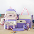New School Bag Female High School Students High School Students High School Students Large Capacity Backpack Five-Piece Set Backpack for Elementary School Students Third to Sixth Grade. 