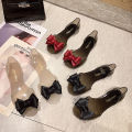 Jelly shoes women's flat fish mouth transparent non-slip shoes shallow plastic Korean version of the Internet celebrity color-blocked bow sandals foreign trade.