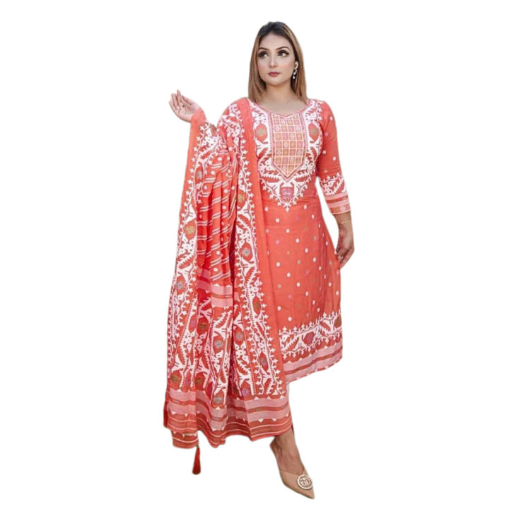 Pure Cotton New Exclusive Unstitched Screen Print Fashionable and Comportable Three Pics for Women - 3 Pice Dress