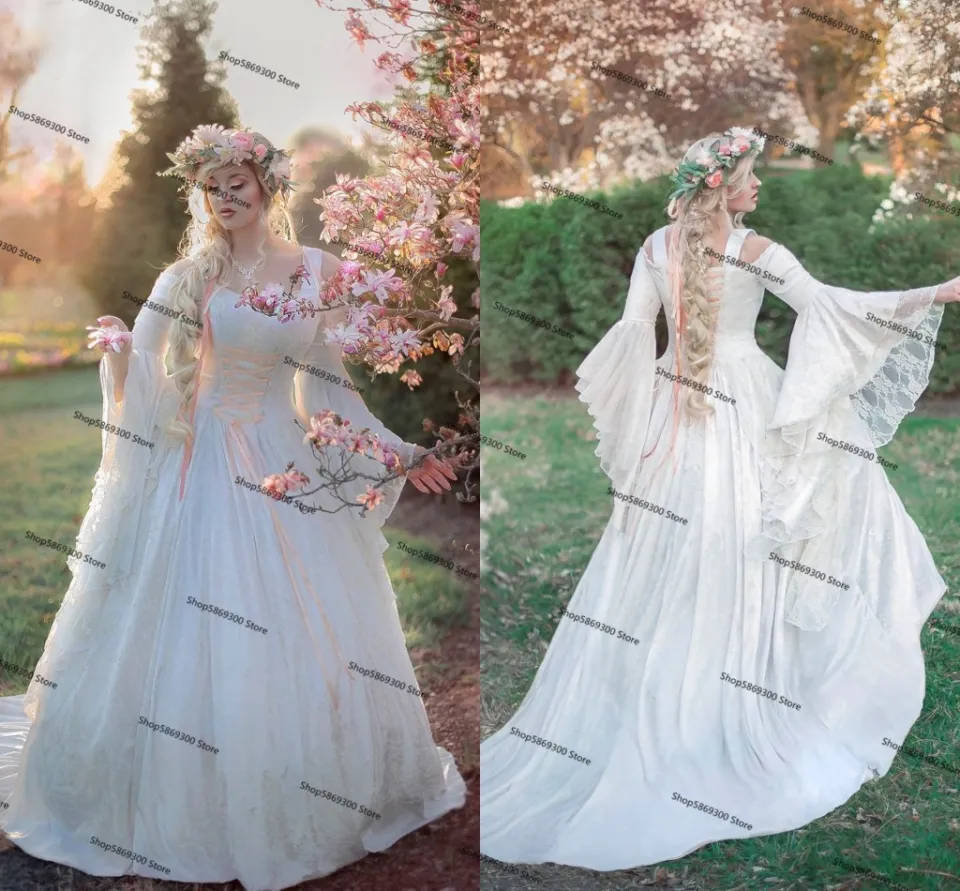 Gwendolyn Princess wedding dresses Fairy Medieval Velvet and Lace gothic  lace-up corset boho bridal gown plus size