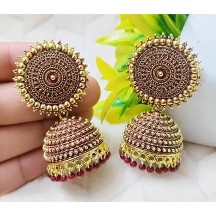 Traditional Anameld Gold plated pearl Jhumka earrings