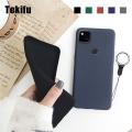 Tokifu For Google Pixel 4A 4G Case Matte Simple Solid Color Soft Silicone TPU Case Cover+Lanyard.