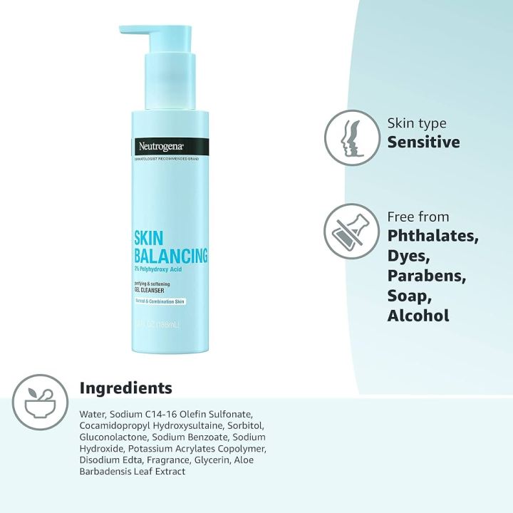 Neutrogena%20Skin%20Balancing%20Gel%20Cleanser;%202%25%20Polyhydroxy%20Acid%20186%20ml%20-%20Image%202