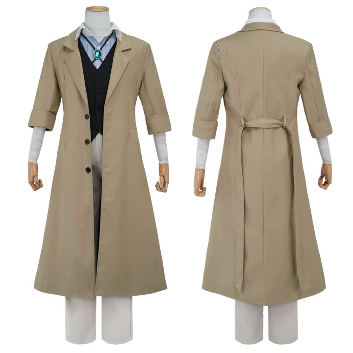 HOLOUN Bungo BSD Anime Dazai Osamu Cosplay Costume Wig Oversized Lining Coat Elastic Pants Vest Shirt Pendant Daily Wear Latest