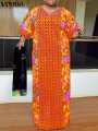 Elegant Party Maxi Long Dress 2024 VONDA Women Summer Dress 3/4 Sleeve Vintage Printed Sundress Casual Kaftan Vestido House Foocus.