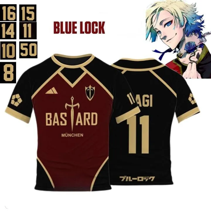 90-160CM Kid‘s Jersey Futsal & Football  VL Replika Blue Lock Anime Bastard Munchen Men's Short-sleeved T-shirt Sports Garment for Man Woman Children