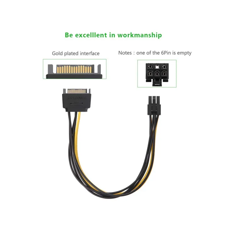 15%20Pin%20SATA%20Power%20to%206%20Pin%20PCI%20Express%20Riser%20Card%20Adapter%20Cable%20Power%20Supply%20Cable%20-%20Image%204