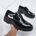 Platform High Heel 4/7/9 CM Height Increase Casual Men Brogue Patent Leather Shoe Man Oxford Dress Shoes Elevator Formal Wedding KEEMEEUYZO.