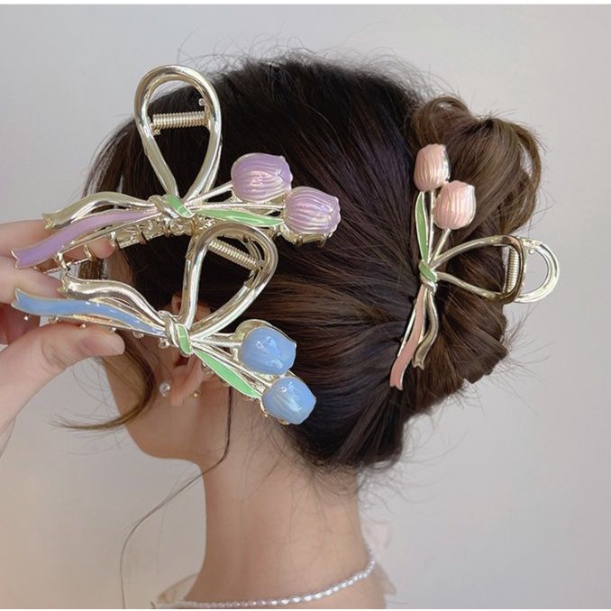 2023%20New%20Two%20Flower%20Tulip%20Bouquet%20Hairclips%20Hairpin%20Hair%20Clips%20Accessories%20Girl%20Korean%20Female%20-%20Image%202