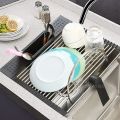 Kitchen Rolling Dish Drainer Roll Up Dish Drying Rack Over The Sink kitchen accessories,storage organization Foldable bowl shelf.