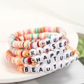 Boho custom polymer clay beads motivational bracelets Love Blessed name words stretch bracelet for women.