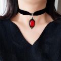 Gothic Vampire Pendant Choker Necklace Red Crystal Velvet Chain for Women and Girls.