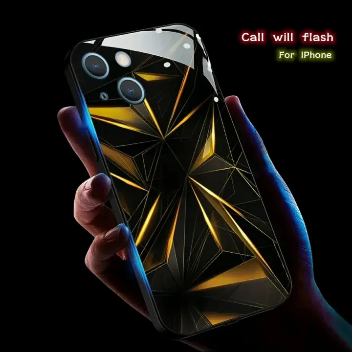 Geometry LED Light Luminous Phone Case For iPhone 15 13 Pro 12 Mini 14 Plus 11 XS Max X XR 8 7 Luxury Circuit Call Glow Shell