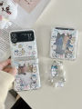 【NShisasN】Cute Cartoon Card Bag Clear Case With Chian For Samsung Galaxy Z Flip 5 4 3 flip5 flip4 flip3 Zflip4 zflip5 5G Girl Lovely Cover. 