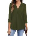 Woman's plus size V-neck long sleeve pullover blouse for spring & summer. 