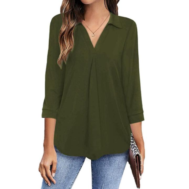 Woman's plus size V-neck long sleeve pullover blouse for spring & summer