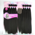 Adorable Yaki Straight Heat Resistant Fiber Natural Color Soft Synthetic Packet Hair With Free Machine Closure Amazing Yaki 4pcs.