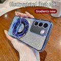 lthmy for Vivo v27e V2237 casing electroplating soft glitter TPU phone back cover phone case magnetic bracket.