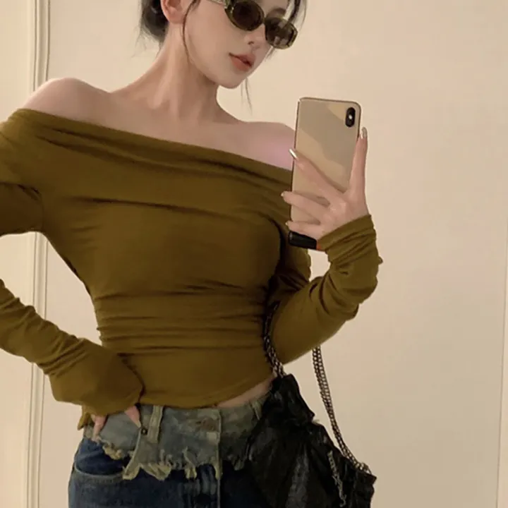%E3%80%90Hot%20deal%E3%80%91%20Autumn%20Hottie%20Off%20Shoulder%20T-shirt%20Women%20Solid%20Color%20Long%20Sleeve%20Chic%20Crop%20Tops%20-%20Image%202
