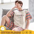 Summer Men Pyjamas 100%Cotton Cartoon Pajamas Set Casual Short Sleepwear Pyjamas Night Suits Pijamas Plus Size 4XL Homewear PJ. 